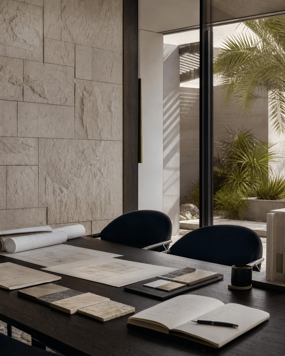 Meeting room prepared for an architectural project discussion