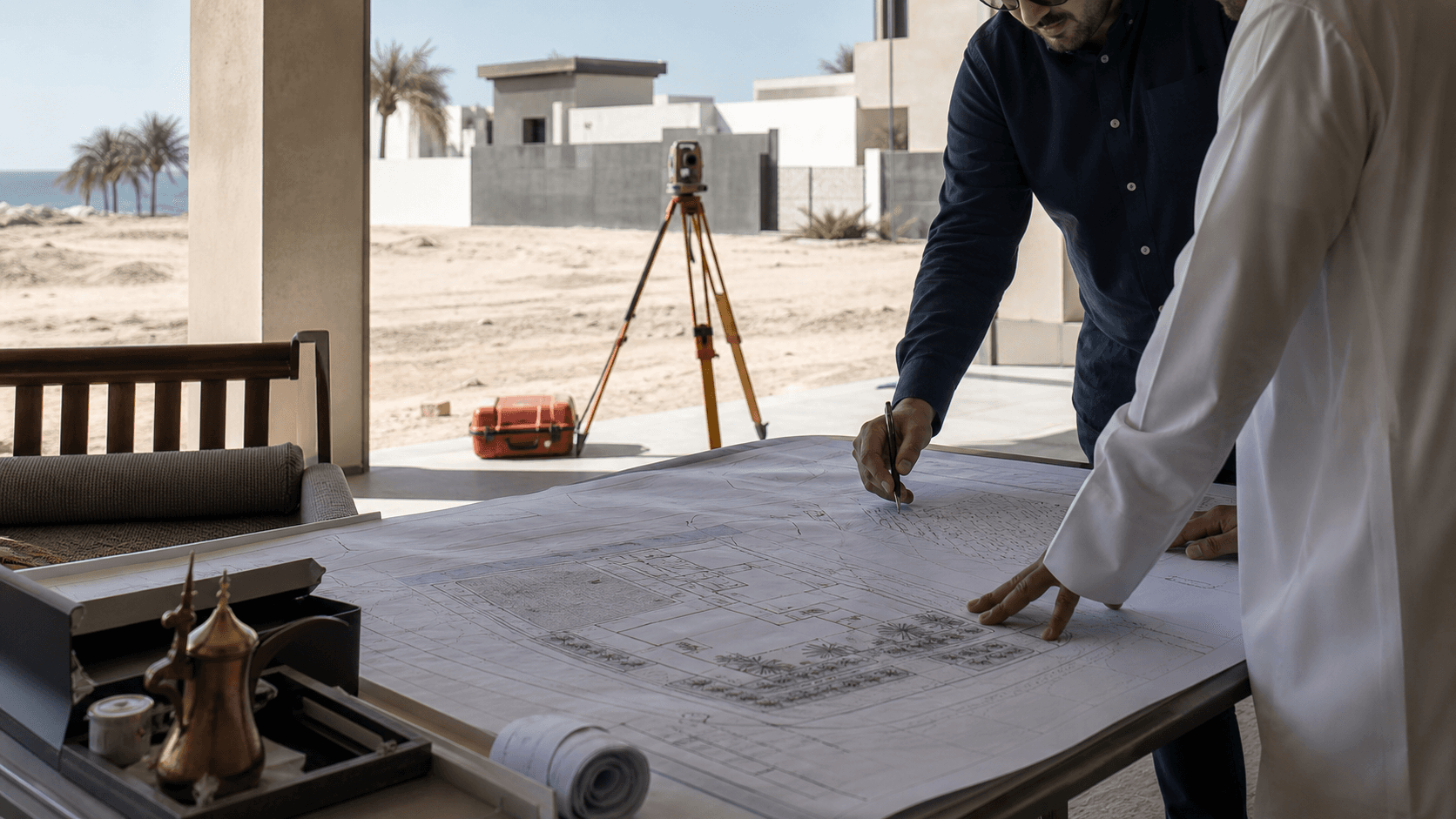 Architect and client reviewing site plans in Jeddah